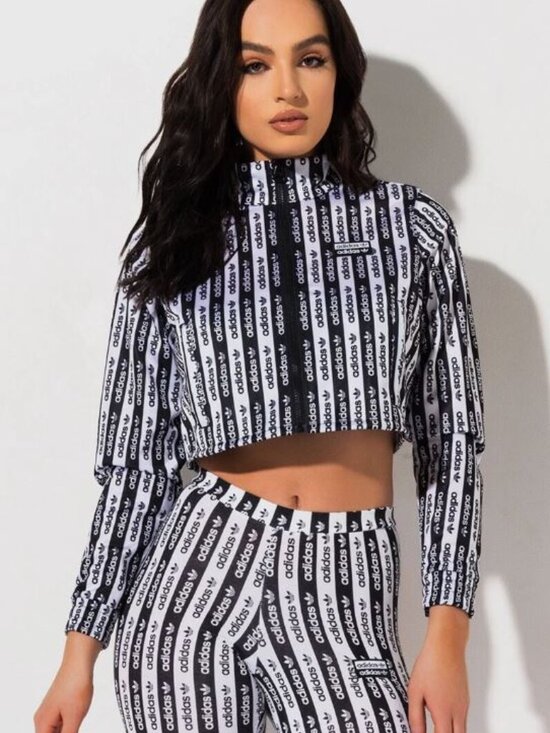 Adidas Black & White Logo Stripe Tracksuit Set Jacket Leggings Size Small - Picture 2 of 14